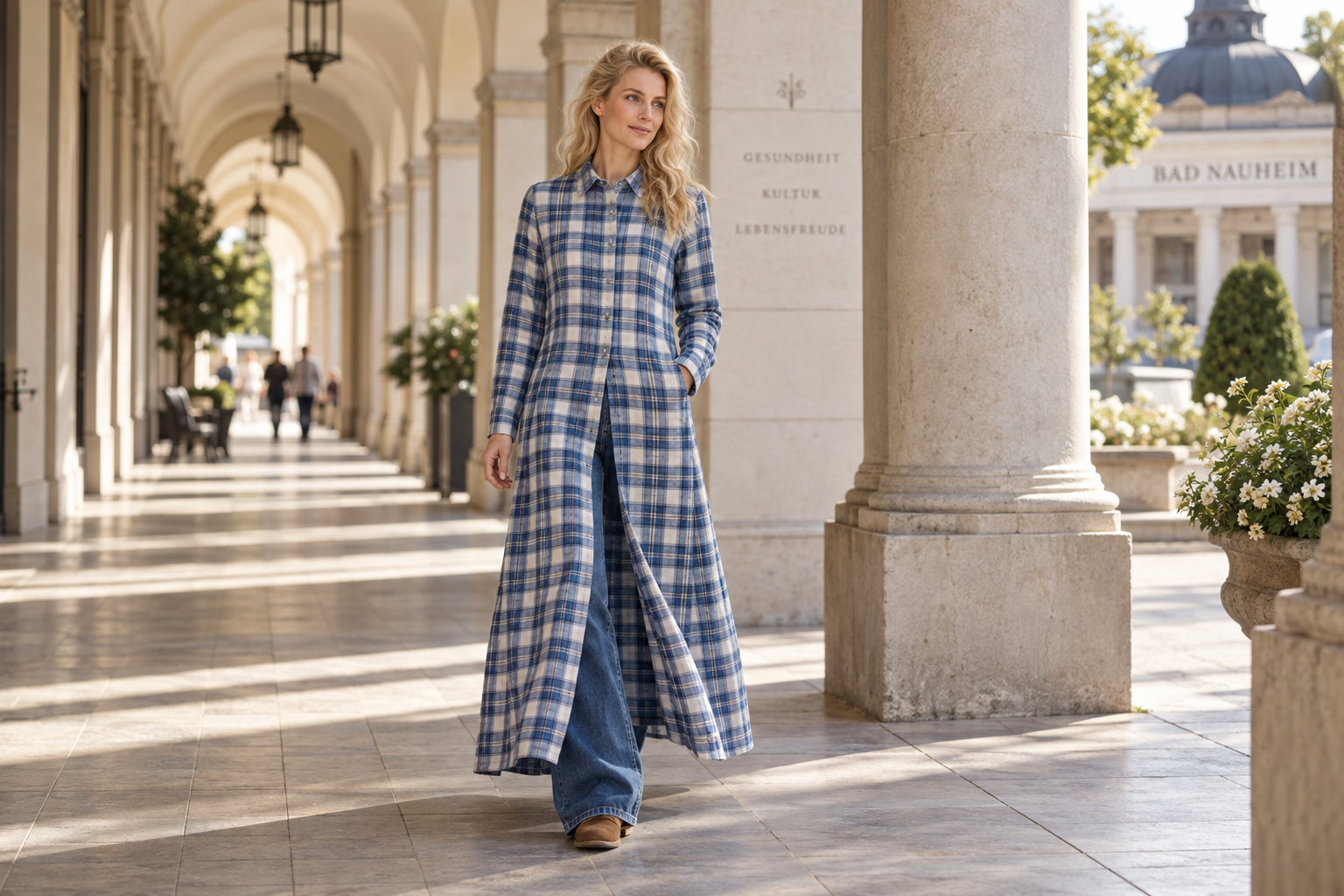 Bad Nauheim Streetstyle - Langes A-Linien Kleid mit Hemdkragen