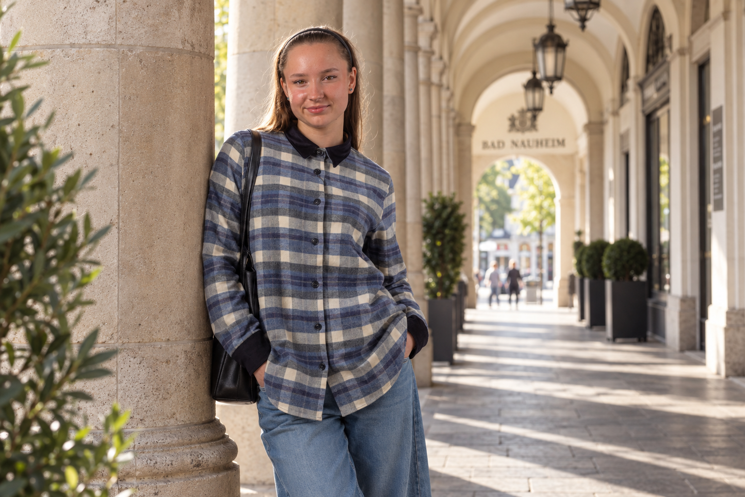 Bad Nauheim Streetstyle - Flanellbluse mit Lederkragen MALEA