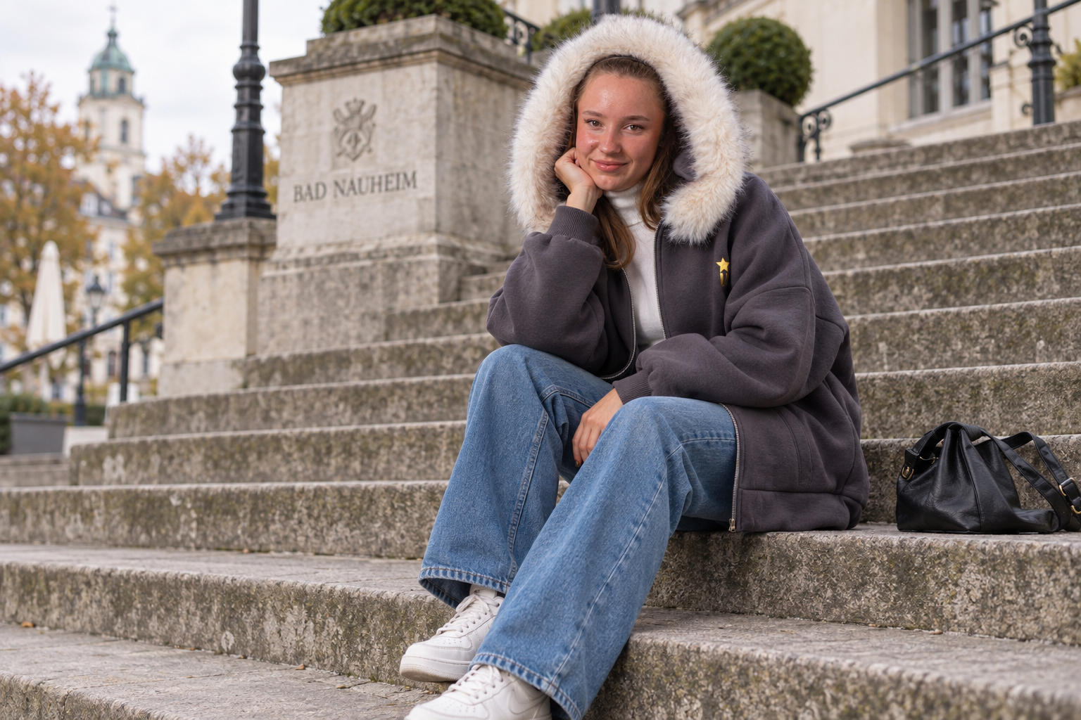 Bad Nauheim Streetstyle - Edel-Sweatjacke mit Kunstfellkapuze