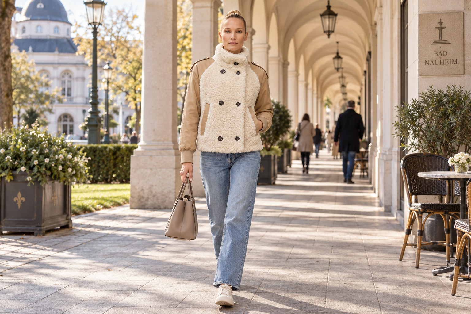 Bad Nauheim Streetstyle - Teddyjacke im Utility-/Bomber-Look mit Stehkragen