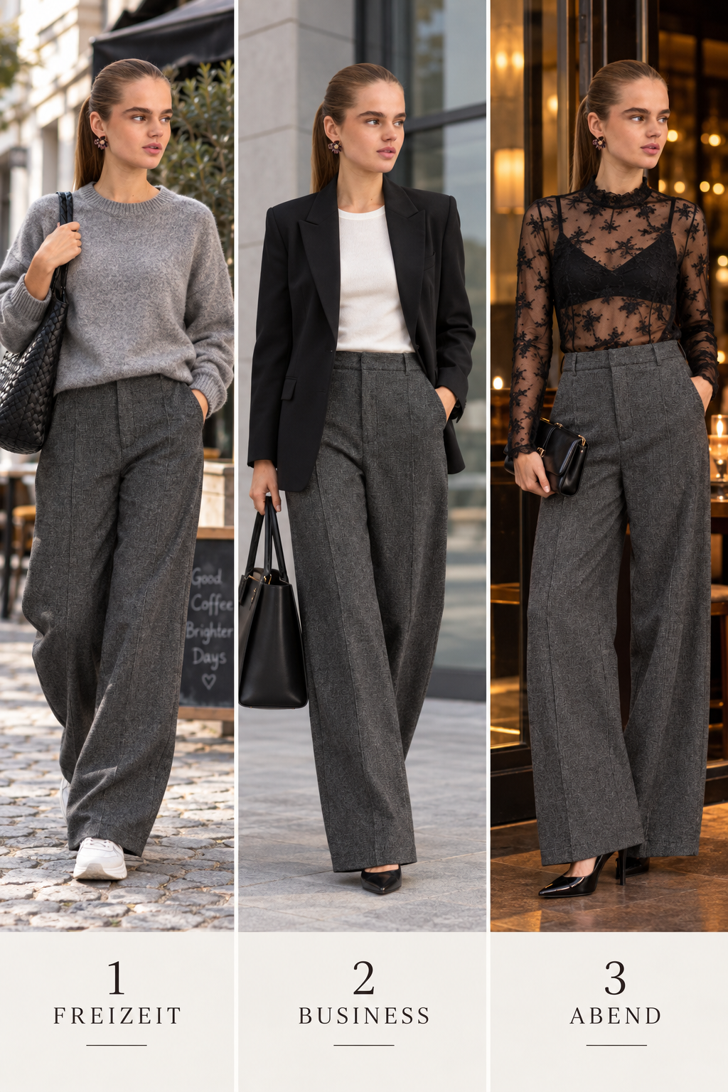Drei Styling-Ideen für Barrel Hose Nuroki: Freizeit, Business und Abend
