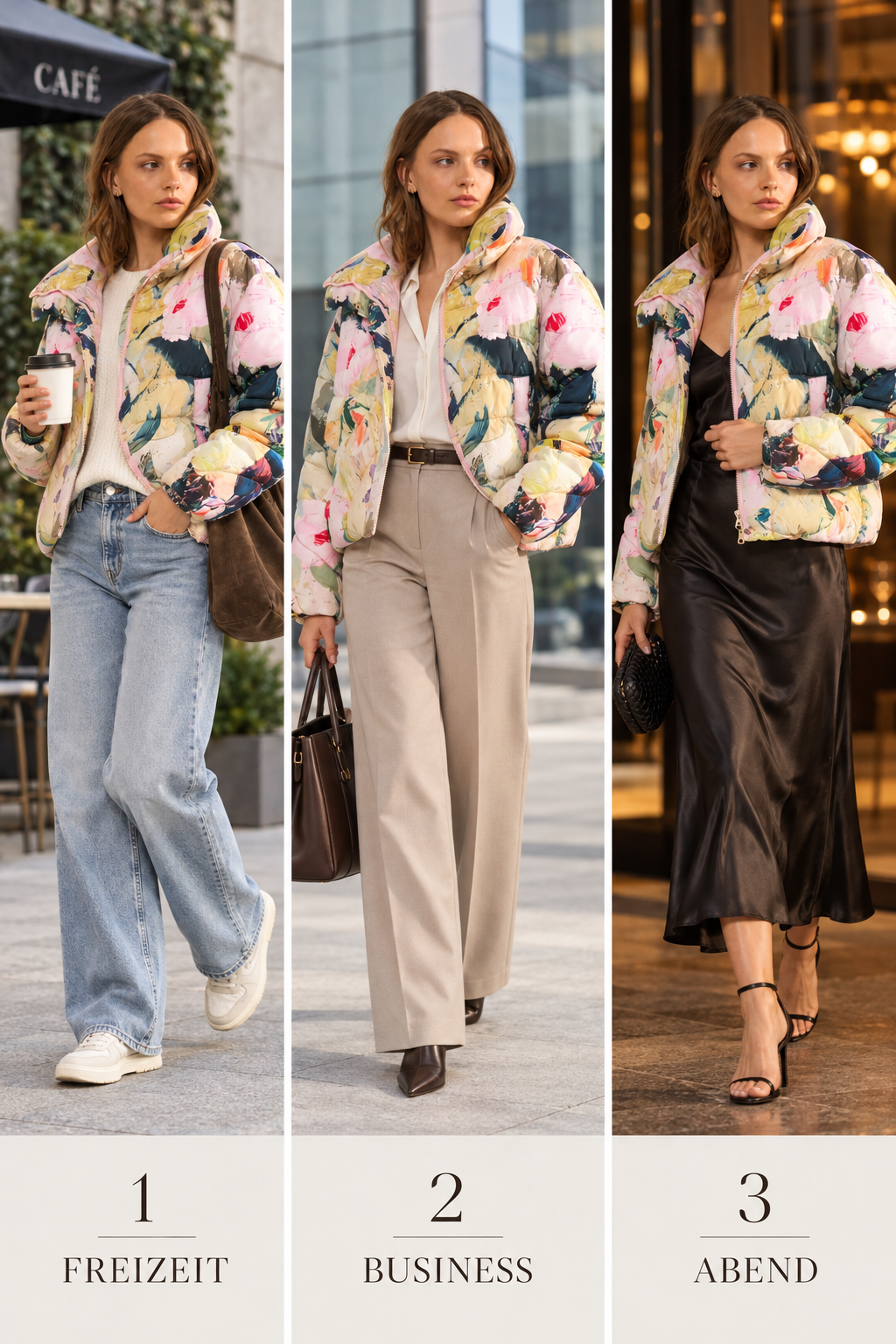 Drei Styling-Ideen für Puffer Jacket Nudagmar: Freizeit, Business und Abend
