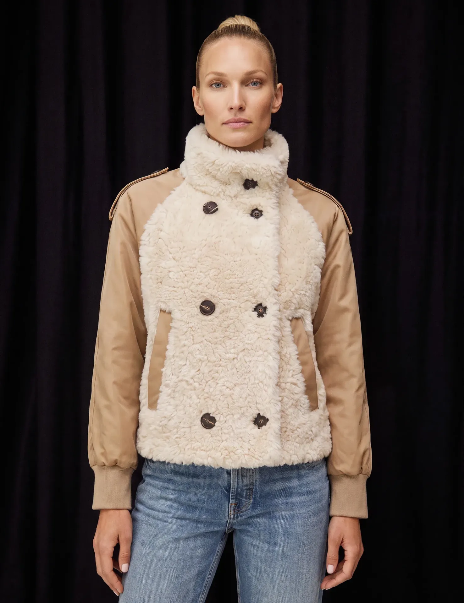 Teddyjacke im Utility-/Bomber-Look mit Stehkragen