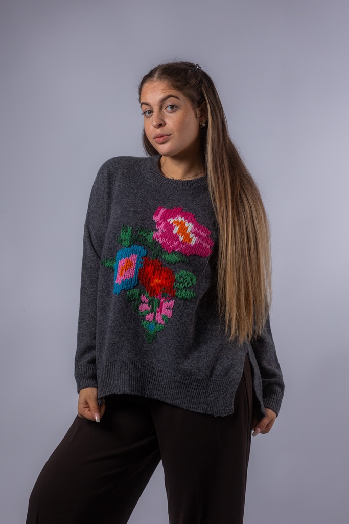 [P3566_M65128_PR-S] Wollpullover mit Stickerei (S)