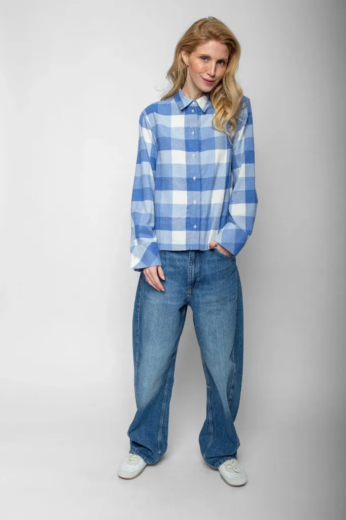 [P3553_8964_KA-34] Samtweiche karierte Hemdbluse (34)
