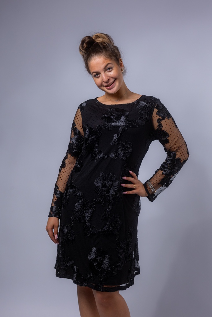Originalprodukt - Tailliertes Langarm Kleid mit Stickereien